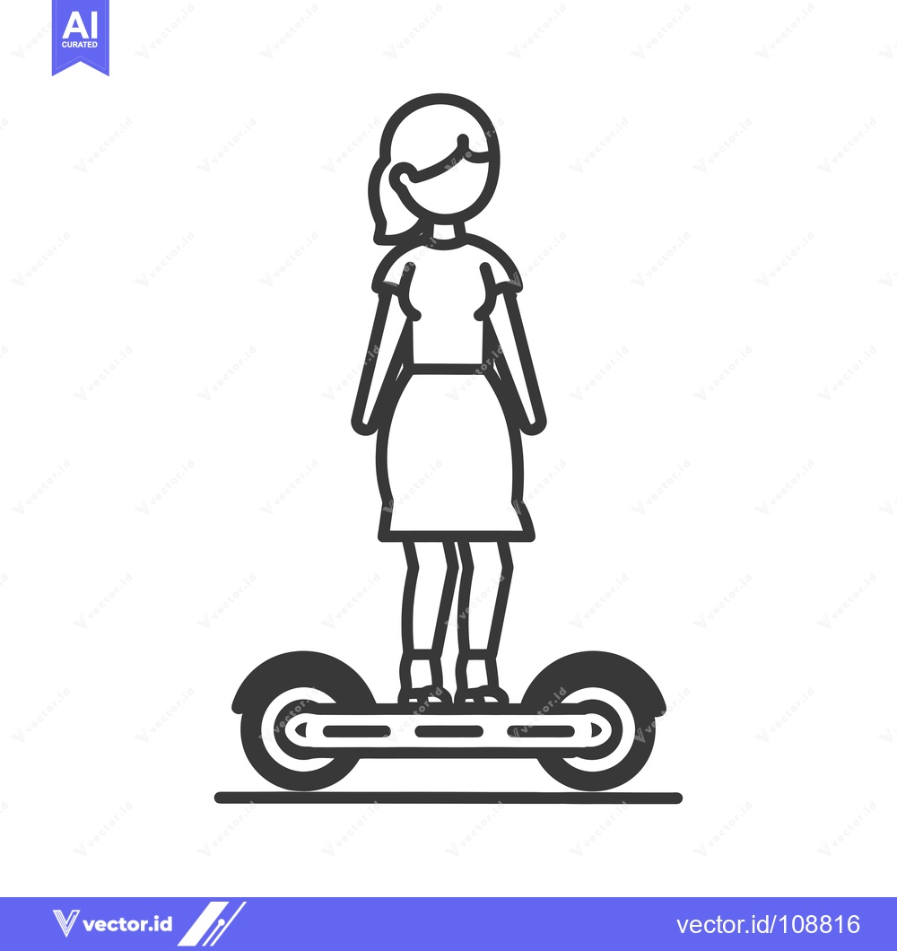 Premium Vector of Woman Riding a Hoverboard with a Ponytail