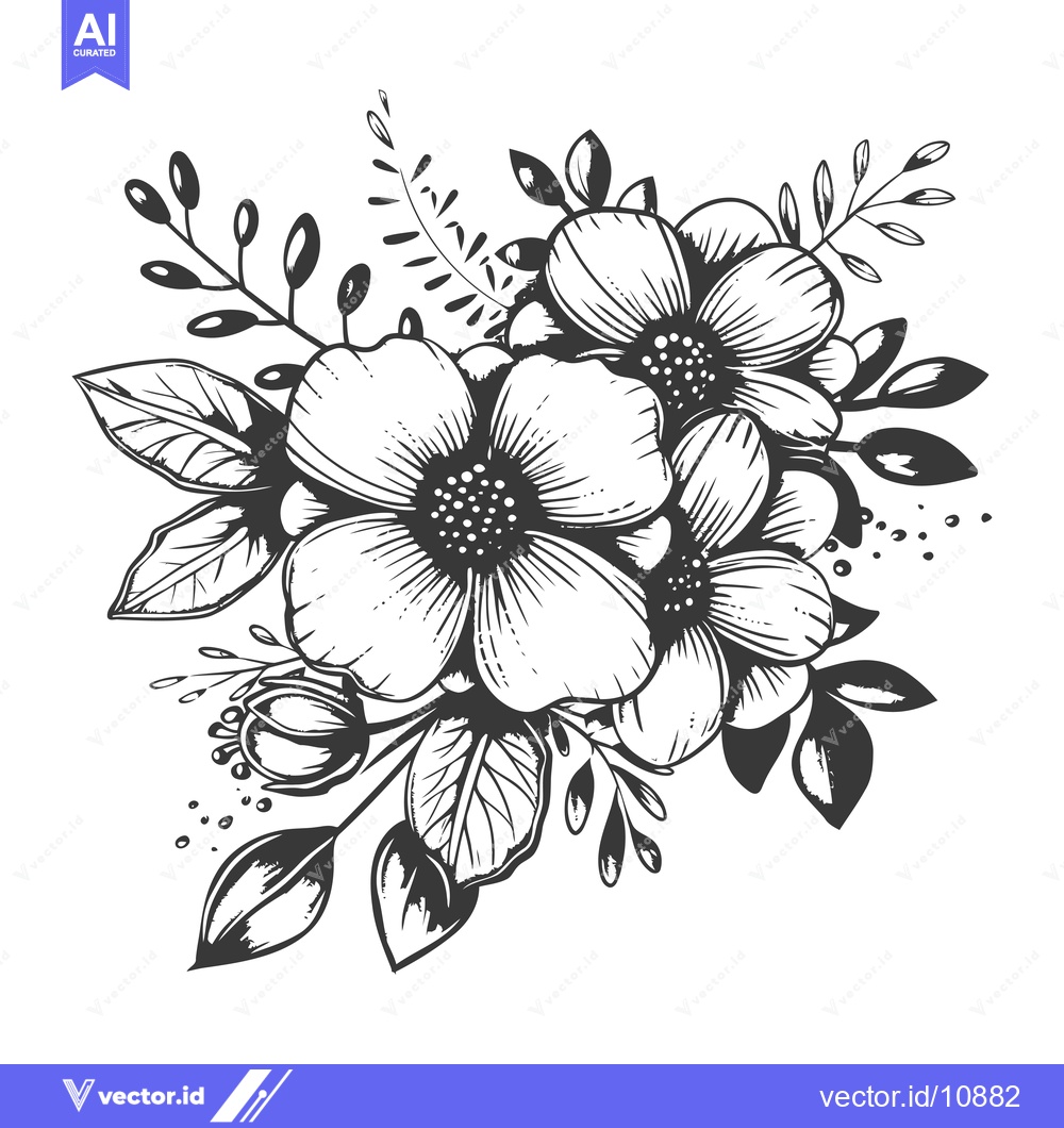 Premium Vector of A Bouquet of Flowers and Leaves in Hand-Drawn Style