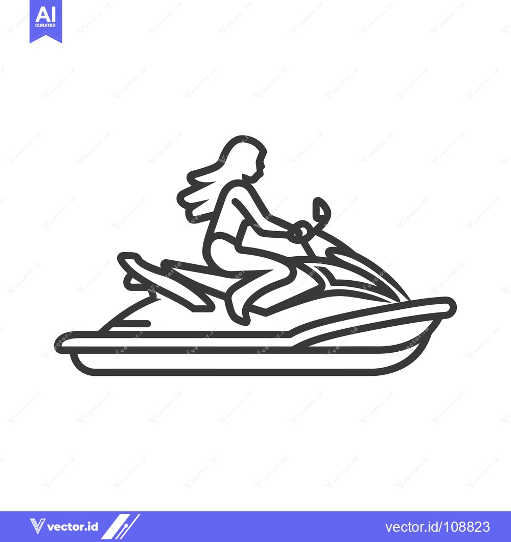 Premium Vector dari Woman riding a jet ski, line art illustration