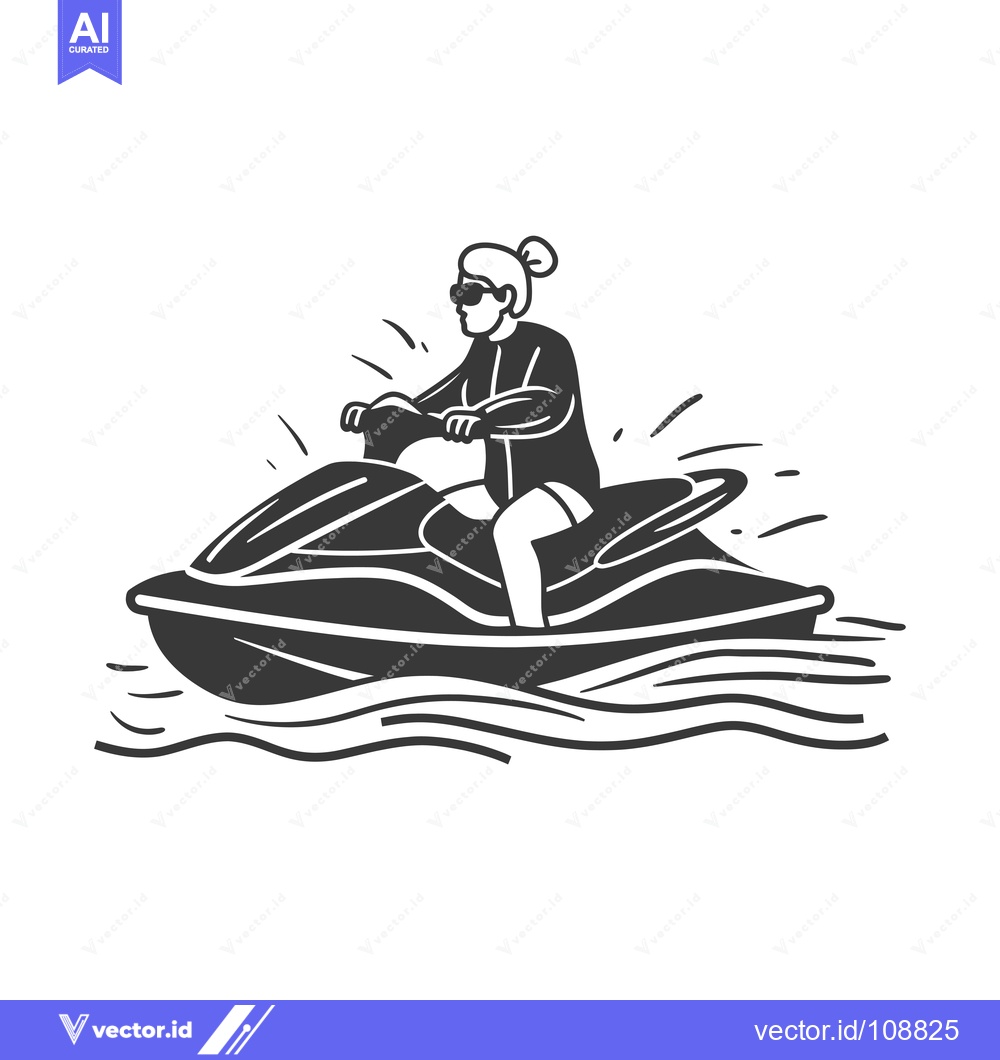 Premium Vector of Woman Riding a Jet Ski on the Water