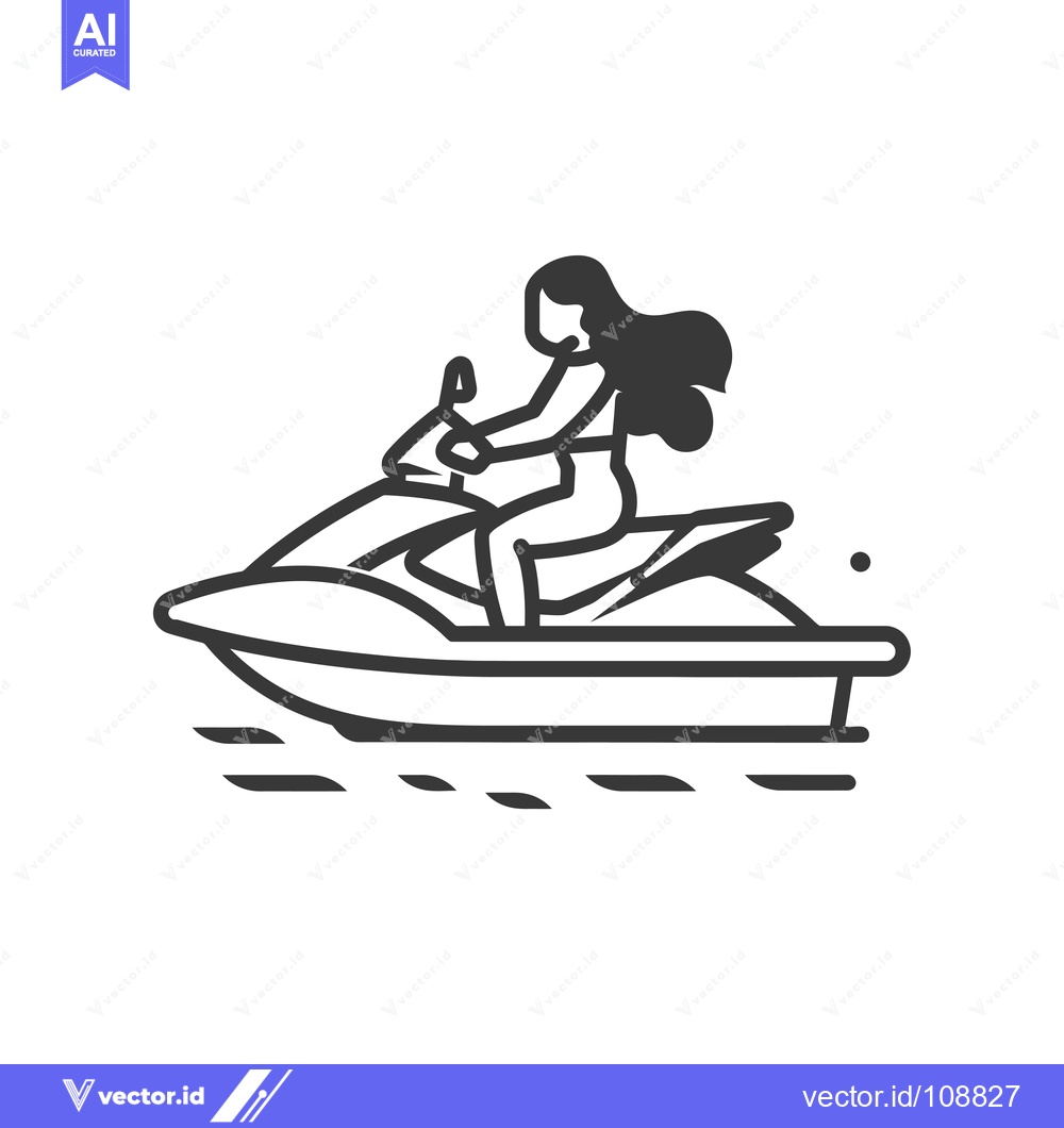 Premium Vector of Woman Riding a Jet Ski on the Water