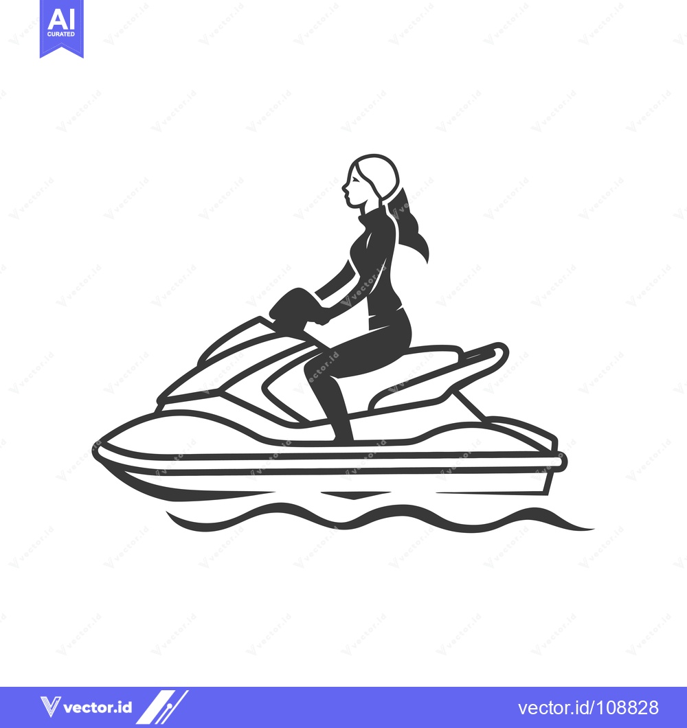 Premium Vector of Woman Riding a Jet Ski on the Water