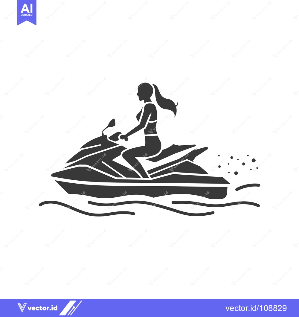 Premium Vector of Woman Riding a Jet Ski on the Water