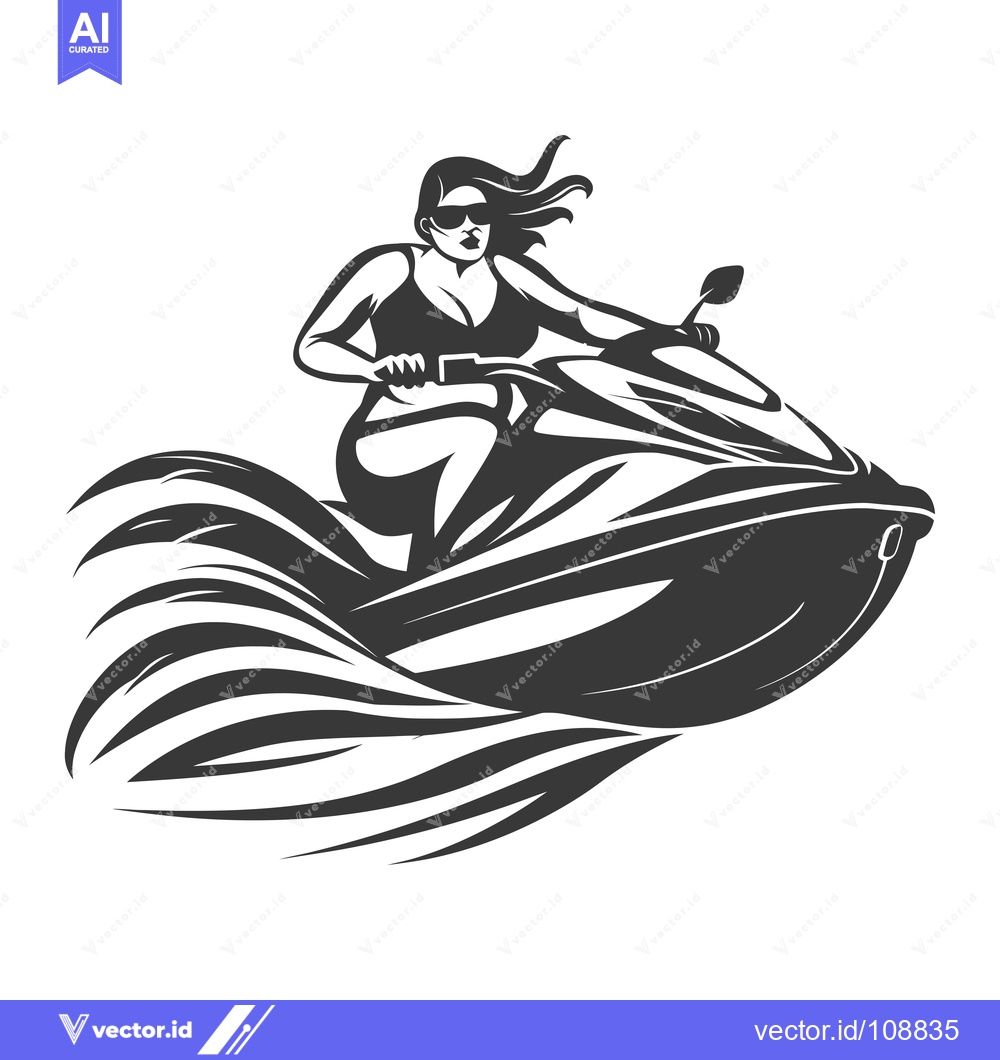Premium Vector of Woman Riding a Jet Ski on Waves