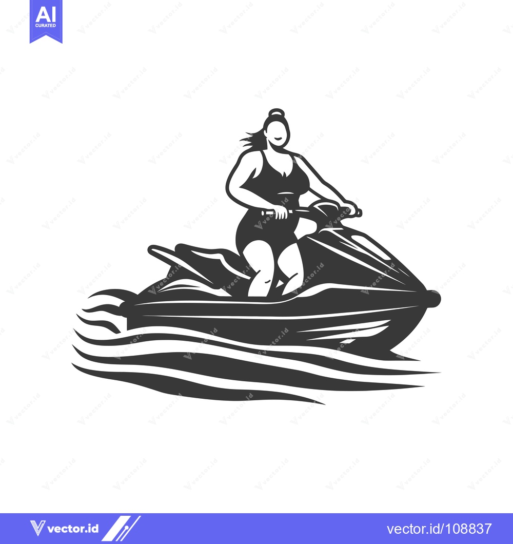 Premium Vector of Woman Riding a Jet Ski on Waves