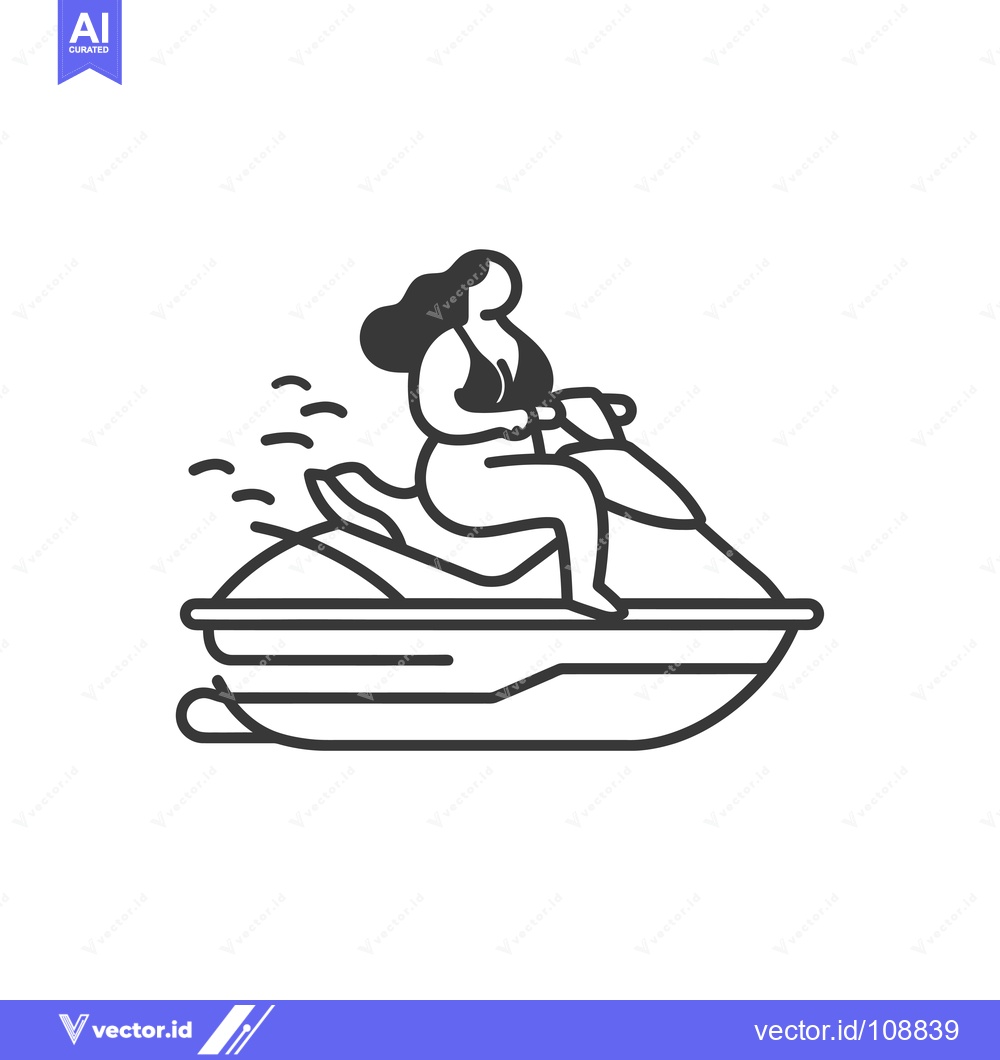 Premium Vector of Woman Riding a Jet Ski With Wake
