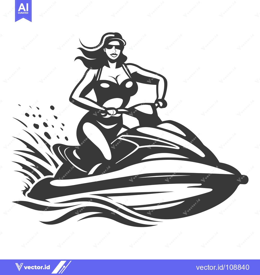 Premium Vector dari Woman Riding a Jet Ski with Wavy Hair and Sunglasses