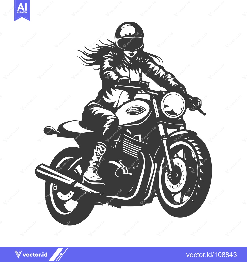 Premium Vector of Woman Riding a Motorcycle in a Helmet