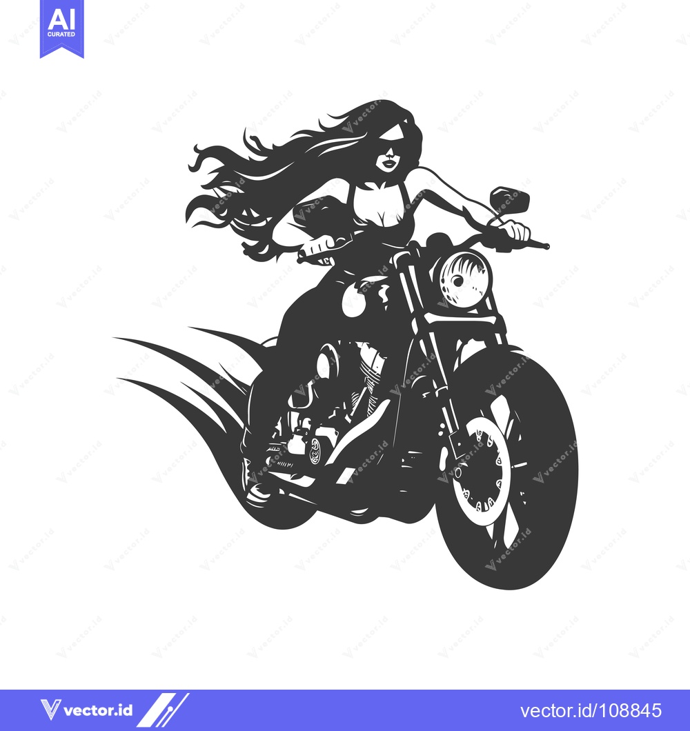Premium Vector of Woman Riding a Motorcycle with Flowing Hair