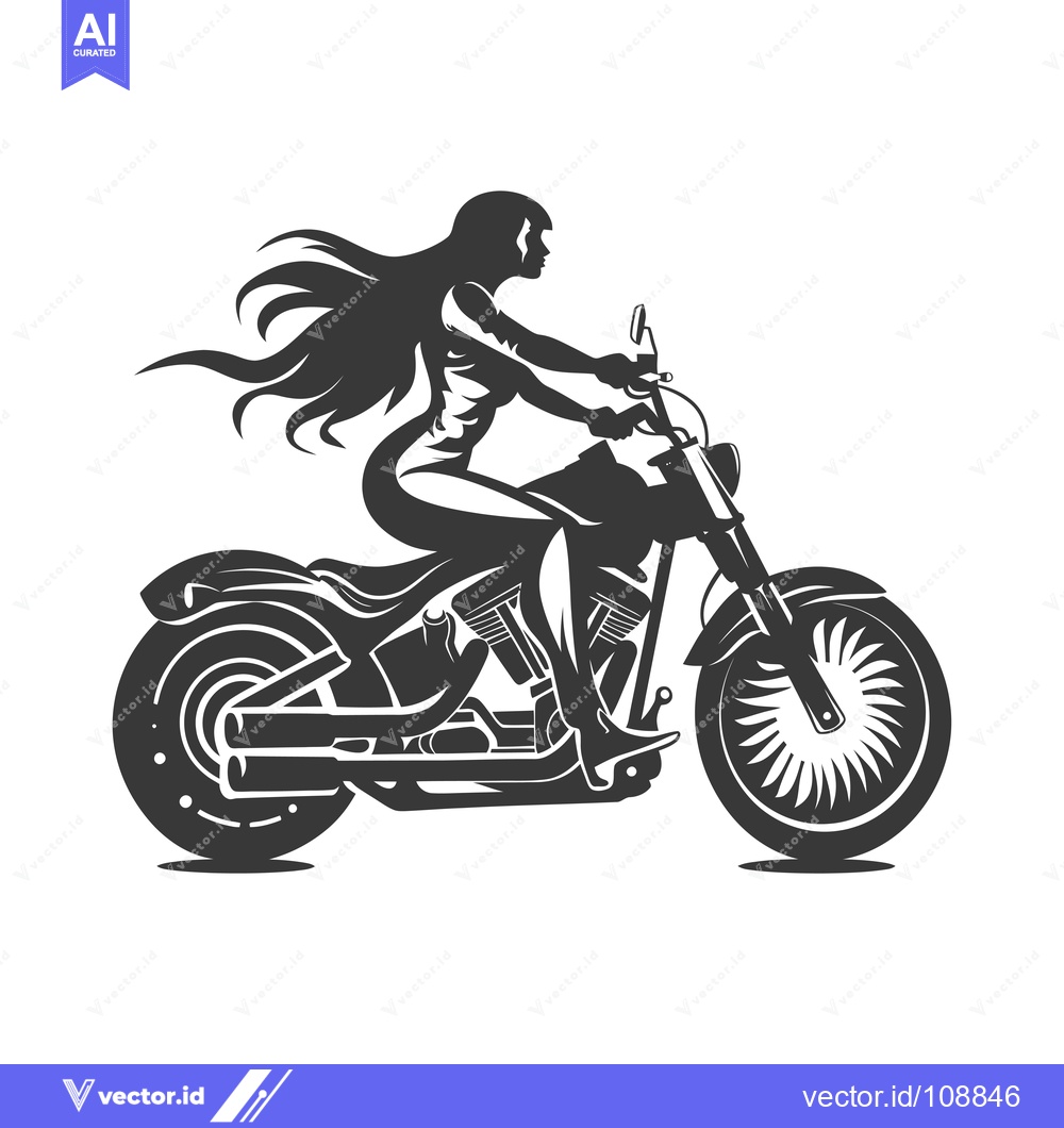 Premium Vector of Woman Riding a Motorcycle with Flowing Hair