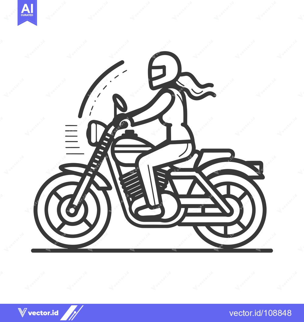 Premium Vector of Woman Riding a Motorcycle with Helmet and Long Hair