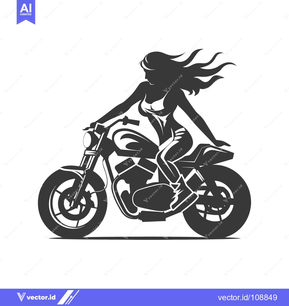 Premium Vector of Woman Riding a Motorcycle with Long Flowing Hair