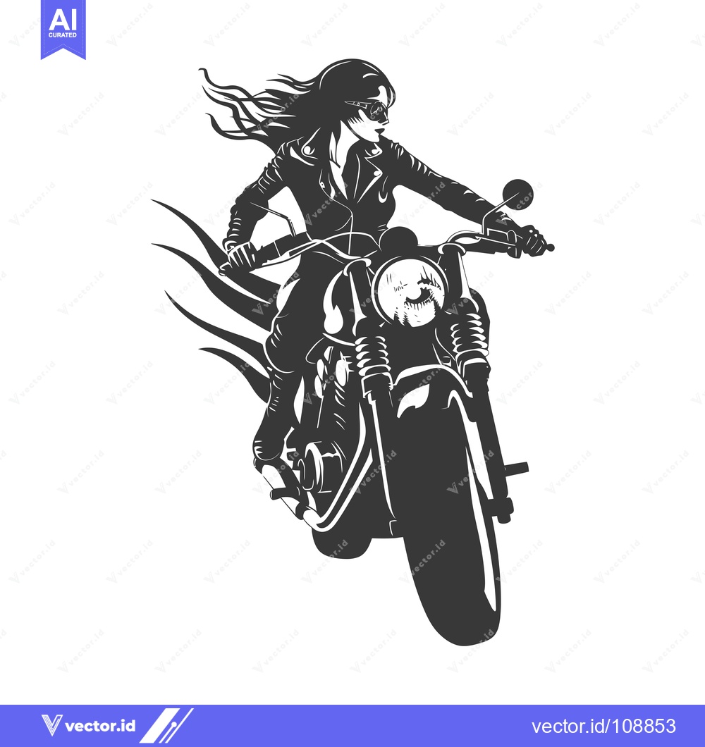 Premium Vector dari Woman riding a motorcycle with wind blowing through her hair
