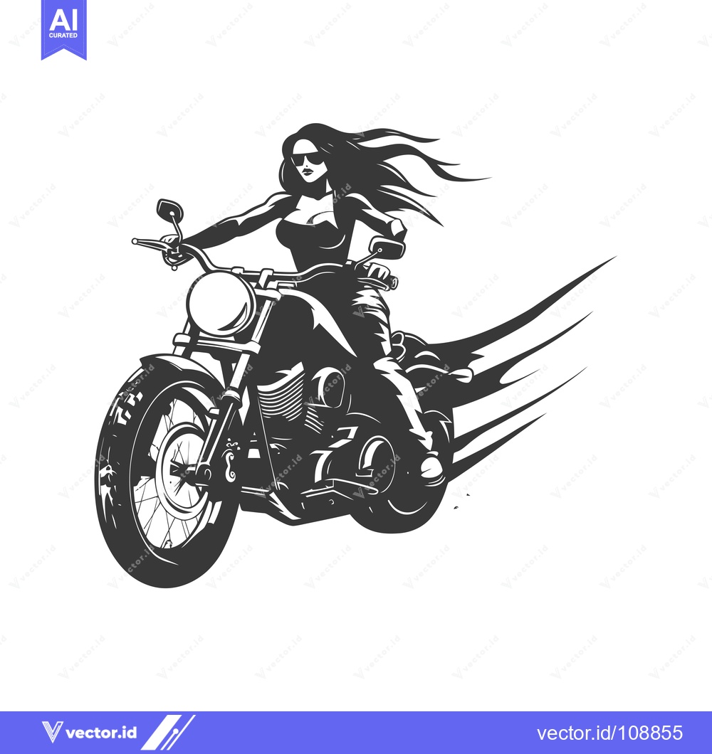 Premium Vector of Woman riding a motorcycle with windswept hair