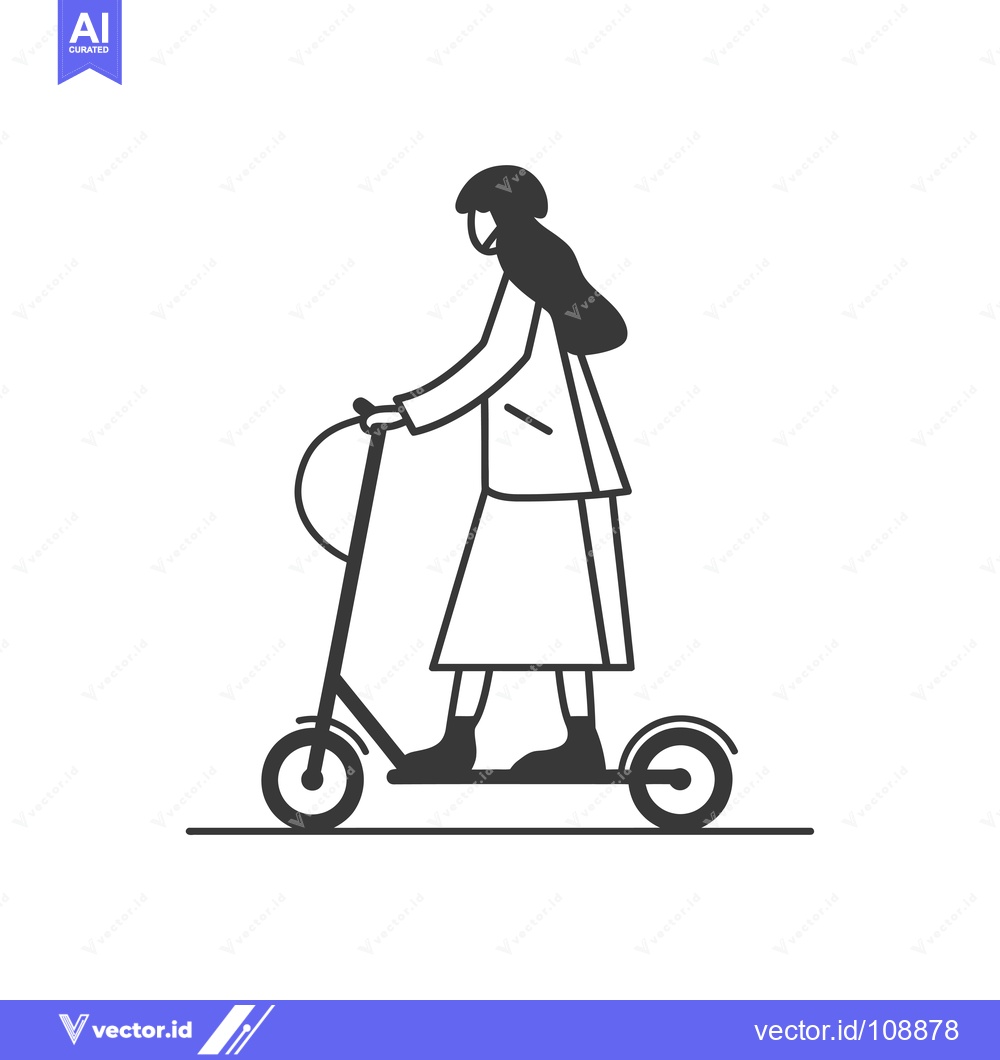 Premium Vector of Woman riding an electric scooter in a simple line drawing