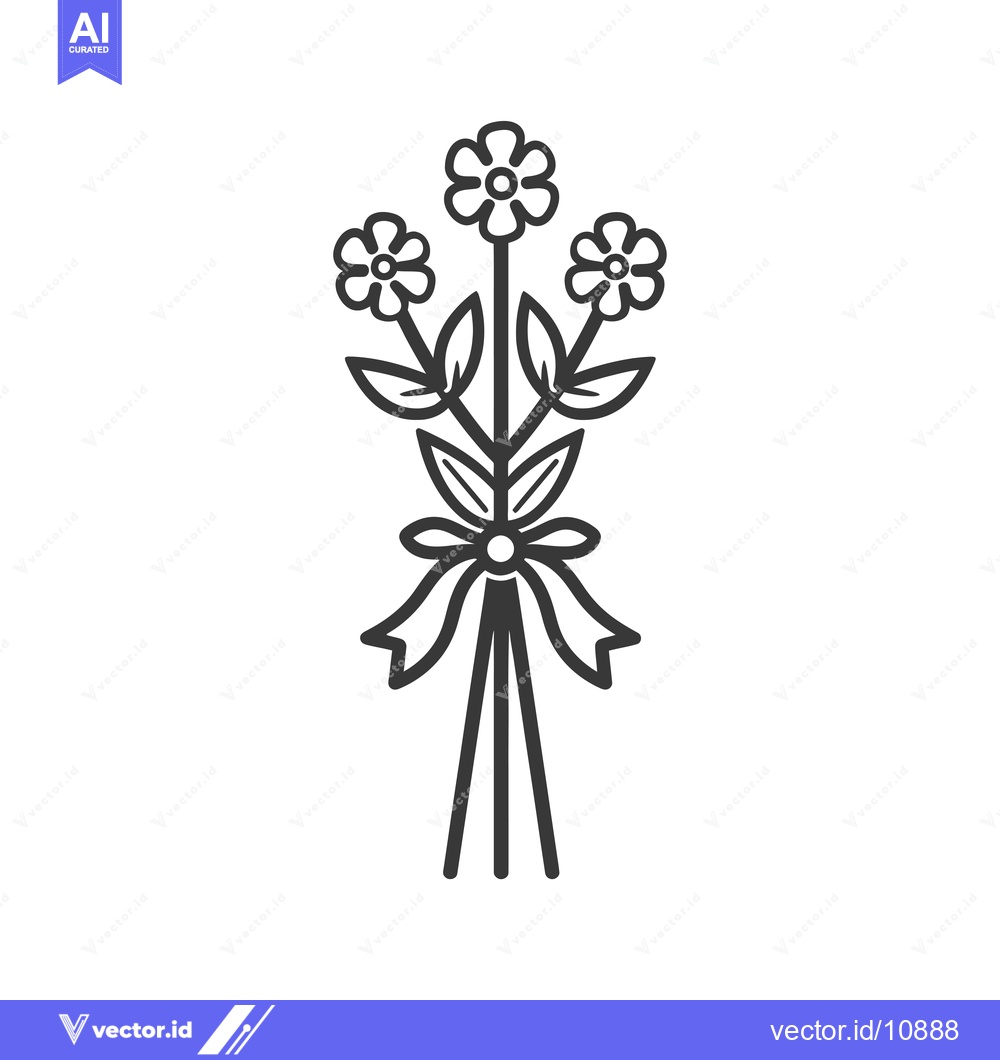 Premium Vector dari A bouquet of three flowers with a ribbon