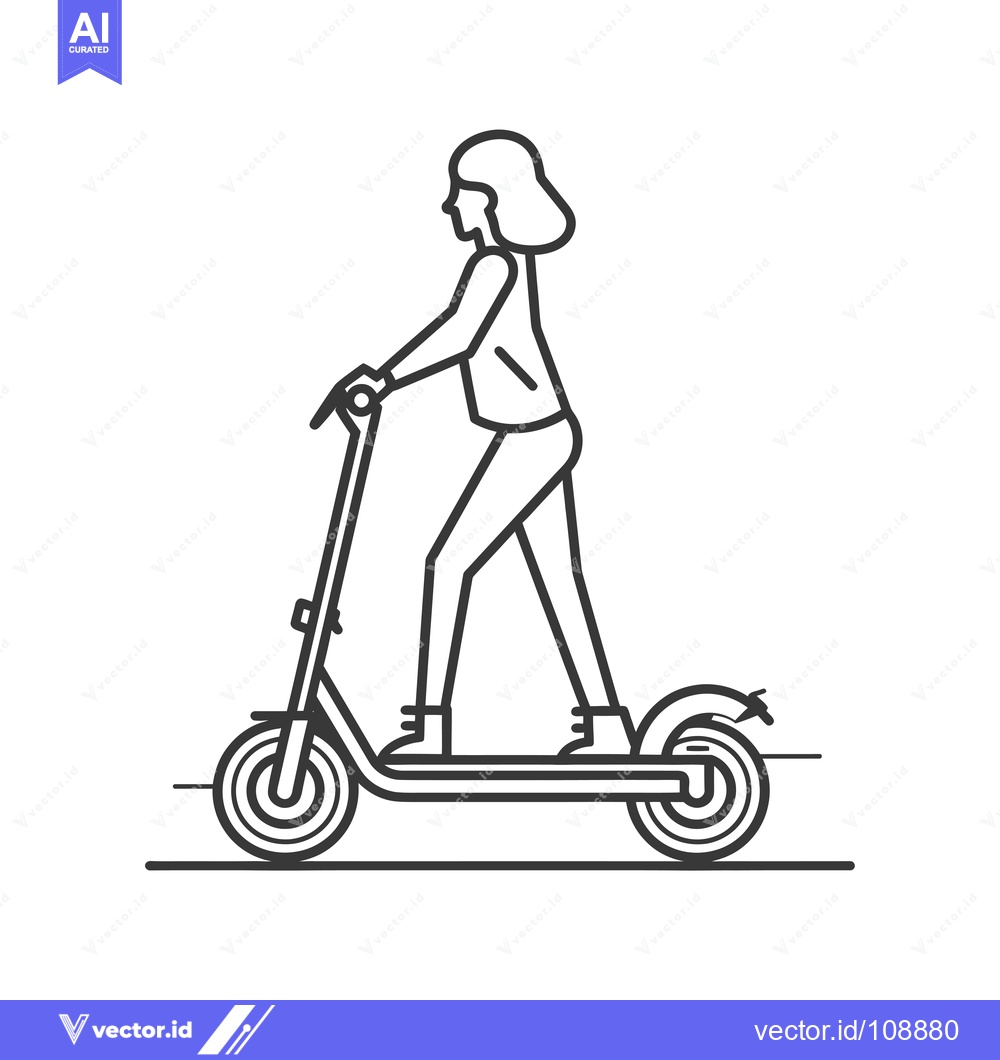 Premium Vector of Woman Riding an Electric Scooter in Line Art Style