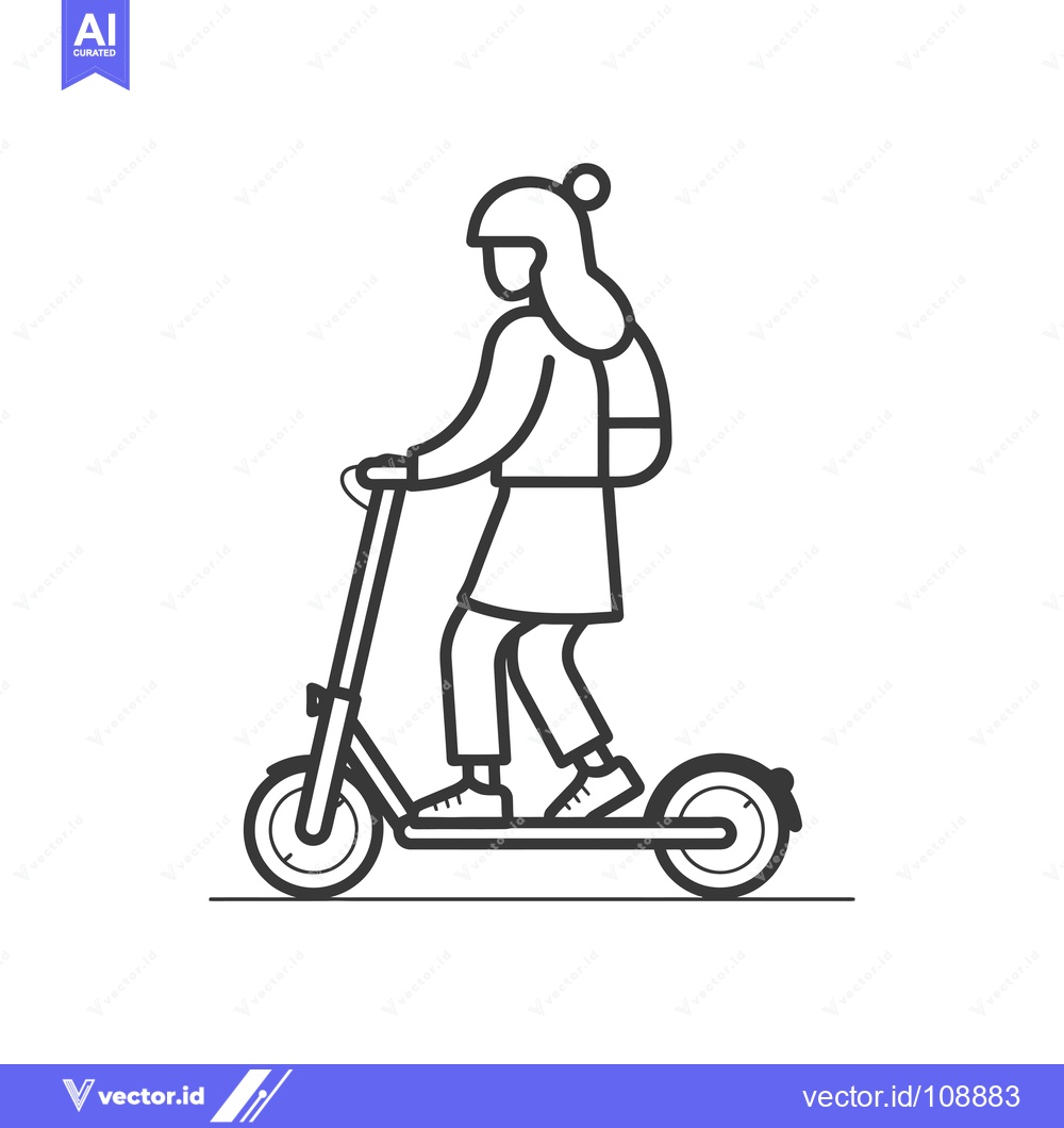 Premium Vector of Woman Riding an Electric Scooter with Backpack and Hat