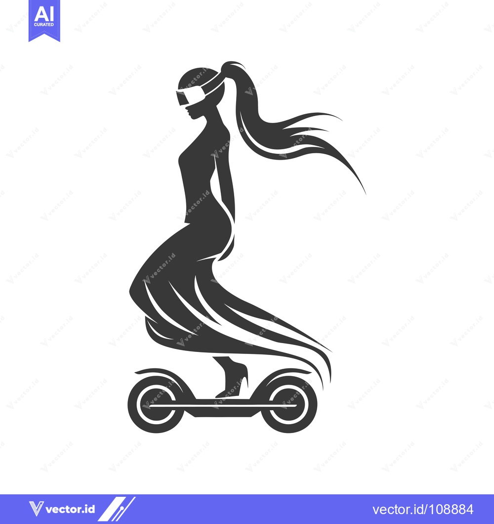 Premium Vector of Woman Riding an Electric Scooter with Long Flowing Hair