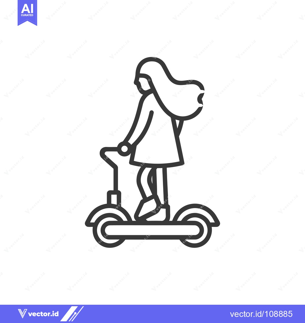 Premium Vector of Woman Riding an Electric Scooter with Long Hair