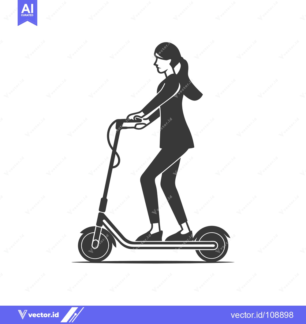 Premium Vector of Woman Riding Electric Scooter in Silhouette