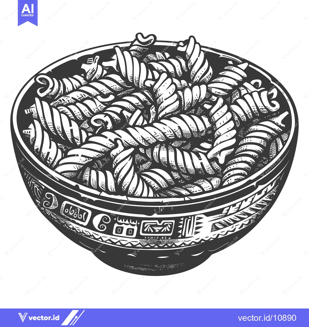 Premium Vector dari A Bowl of Cooked Pasta with Ornate Design