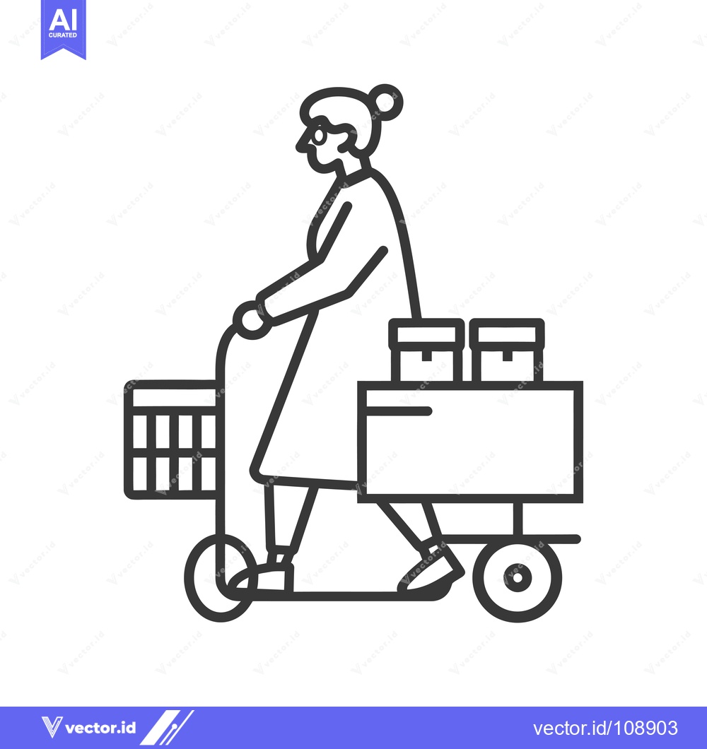 Premium Vector of Woman Riding Scooter with Shopping Cart and Boxes