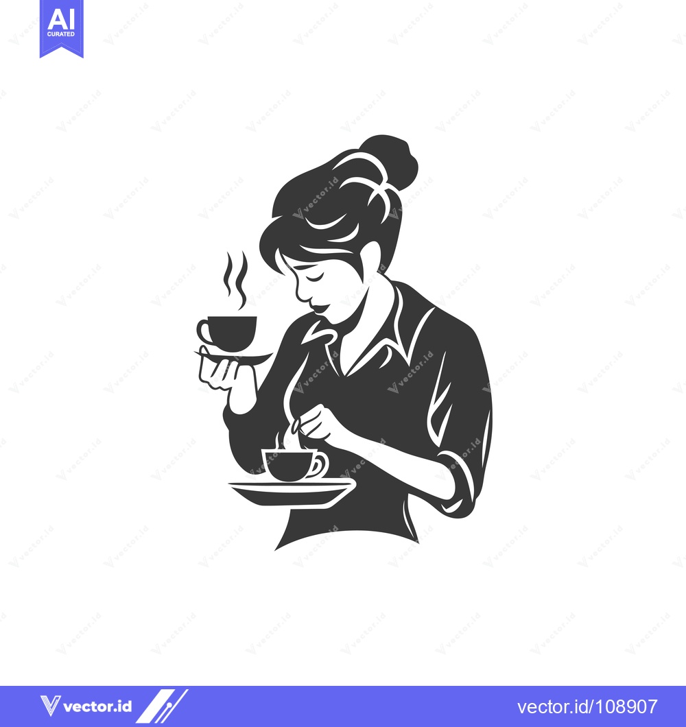 Premium Vector of Woman Serving Two Cups of Hot Coffee