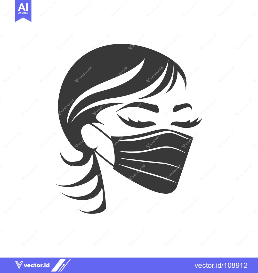 Premium Vector of Woman's Face with Closed Eyes Wearing a Face Mask