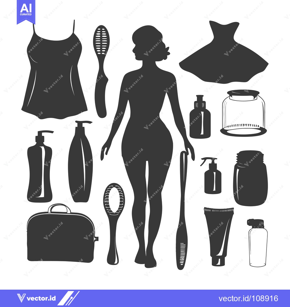 Premium Vector of Woman Silhouette with Various Beauty and Hygiene Products