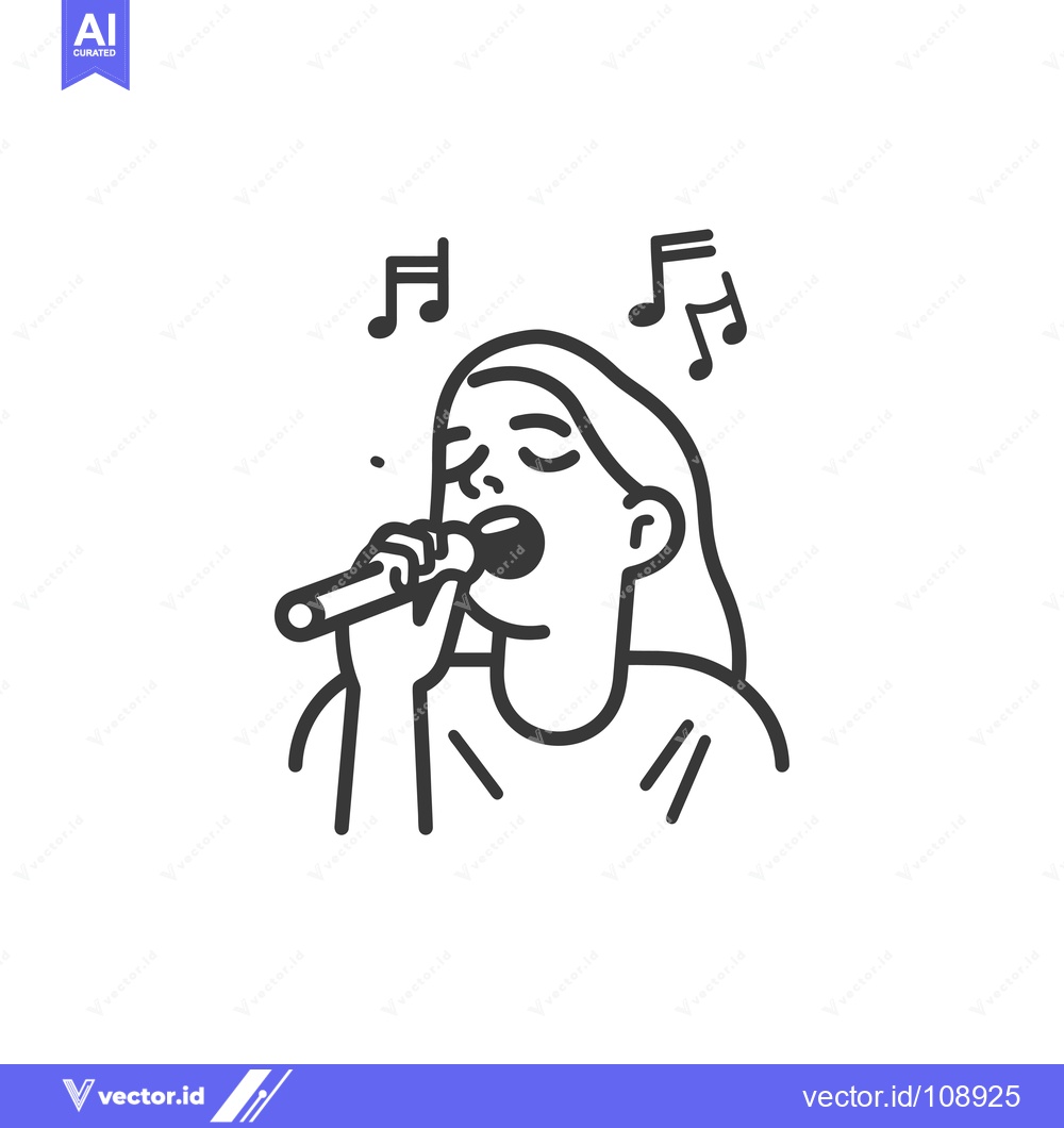 Premium Vector of Woman Singing Into Microphone with Musical Notes