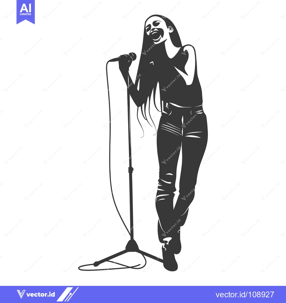 Premium Vector dari Woman Singing into Microphone with Stand