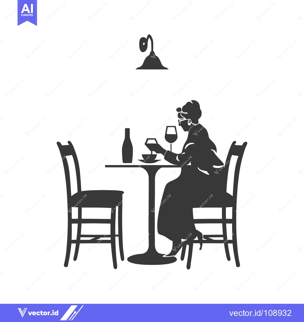 Premium Vector dari Woman Sitting Alone at a Table with a Glass of Wine