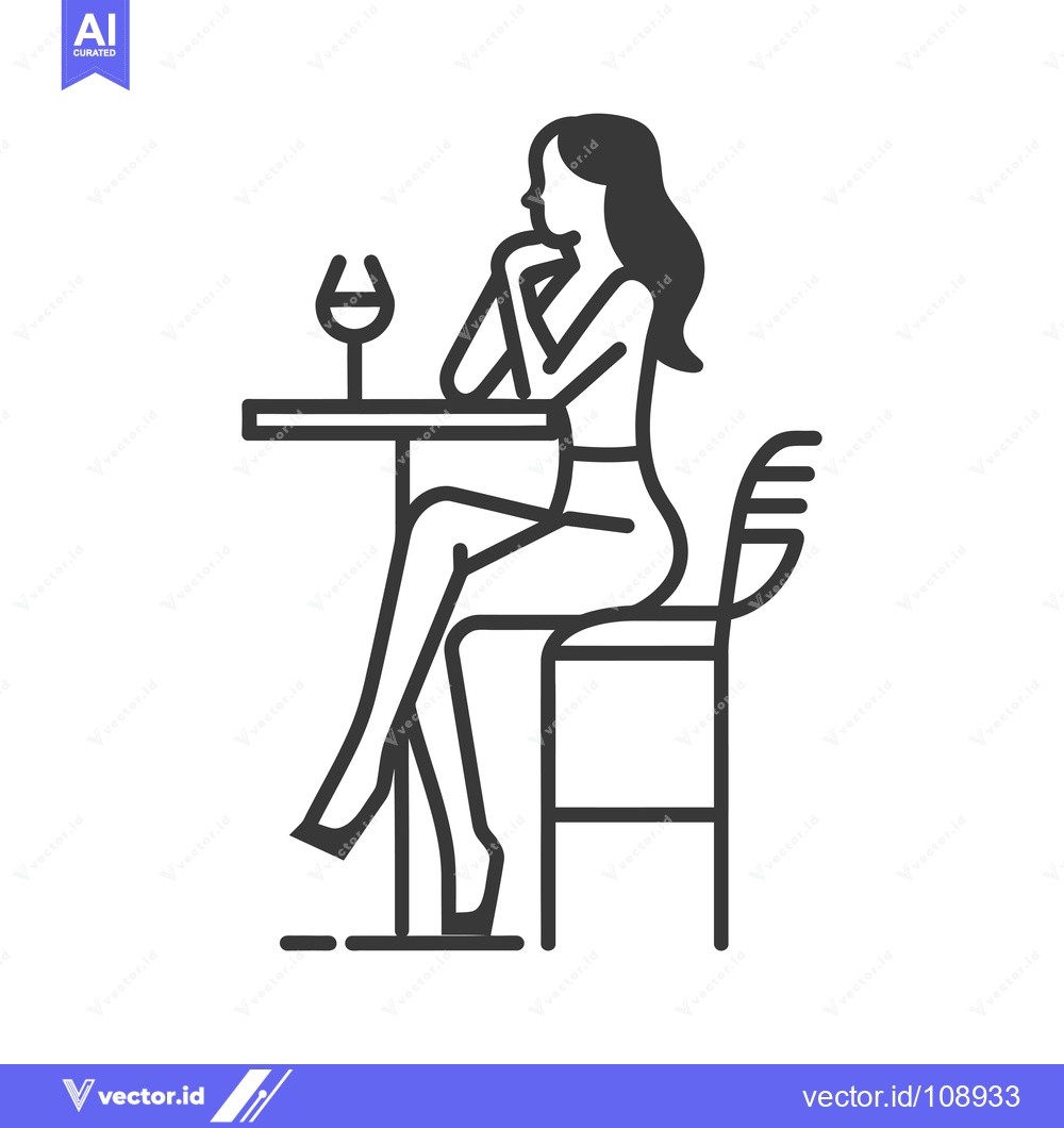 Premium Vector dari Woman Sitting Alone at a Table with a Glass of Wine
