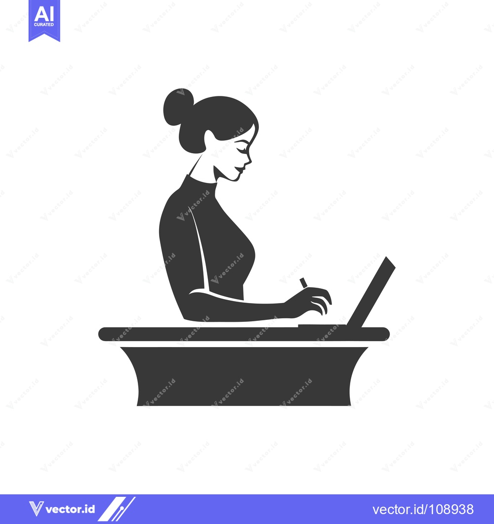 Premium Vector dari Woman Sitting at a Desk Working on a Laptop