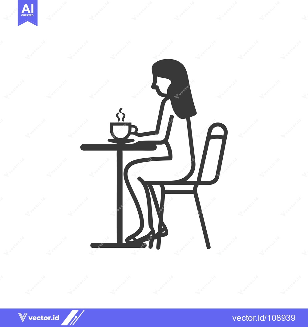 Premium Vector of Woman Sitting at a Table Drinking Coffee