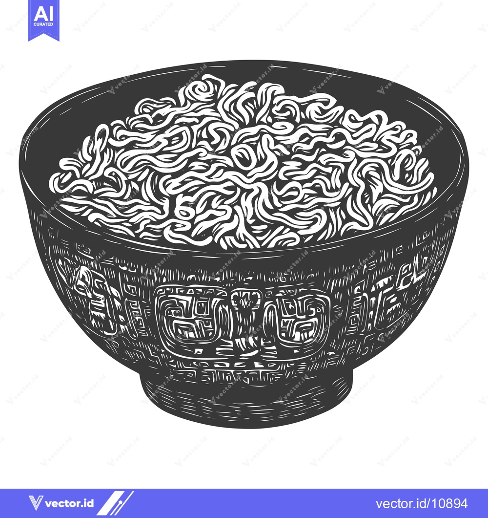 Premium Vector dari A Bowl of Noodles in a Detailed, Ornate Bowl