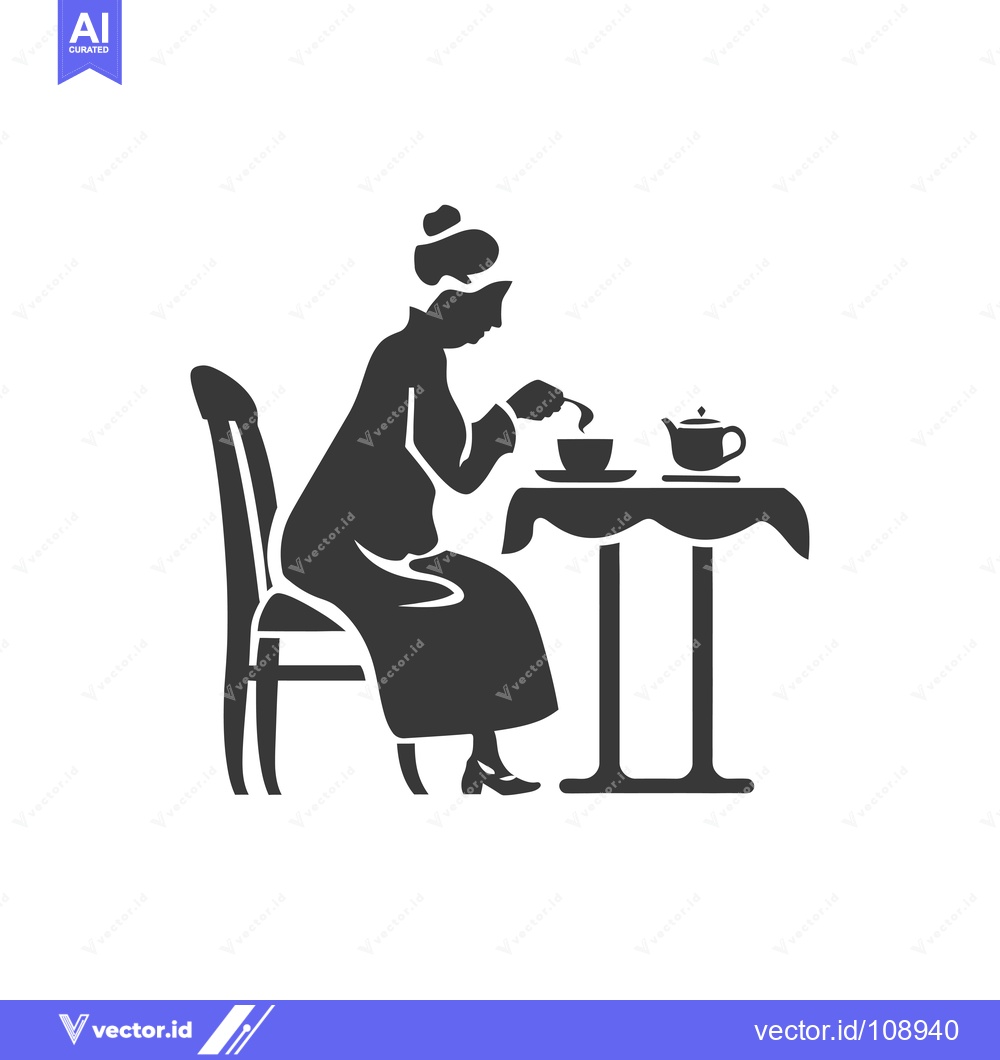 Premium Vector dari Woman Sitting at a Table, Drinking Tea