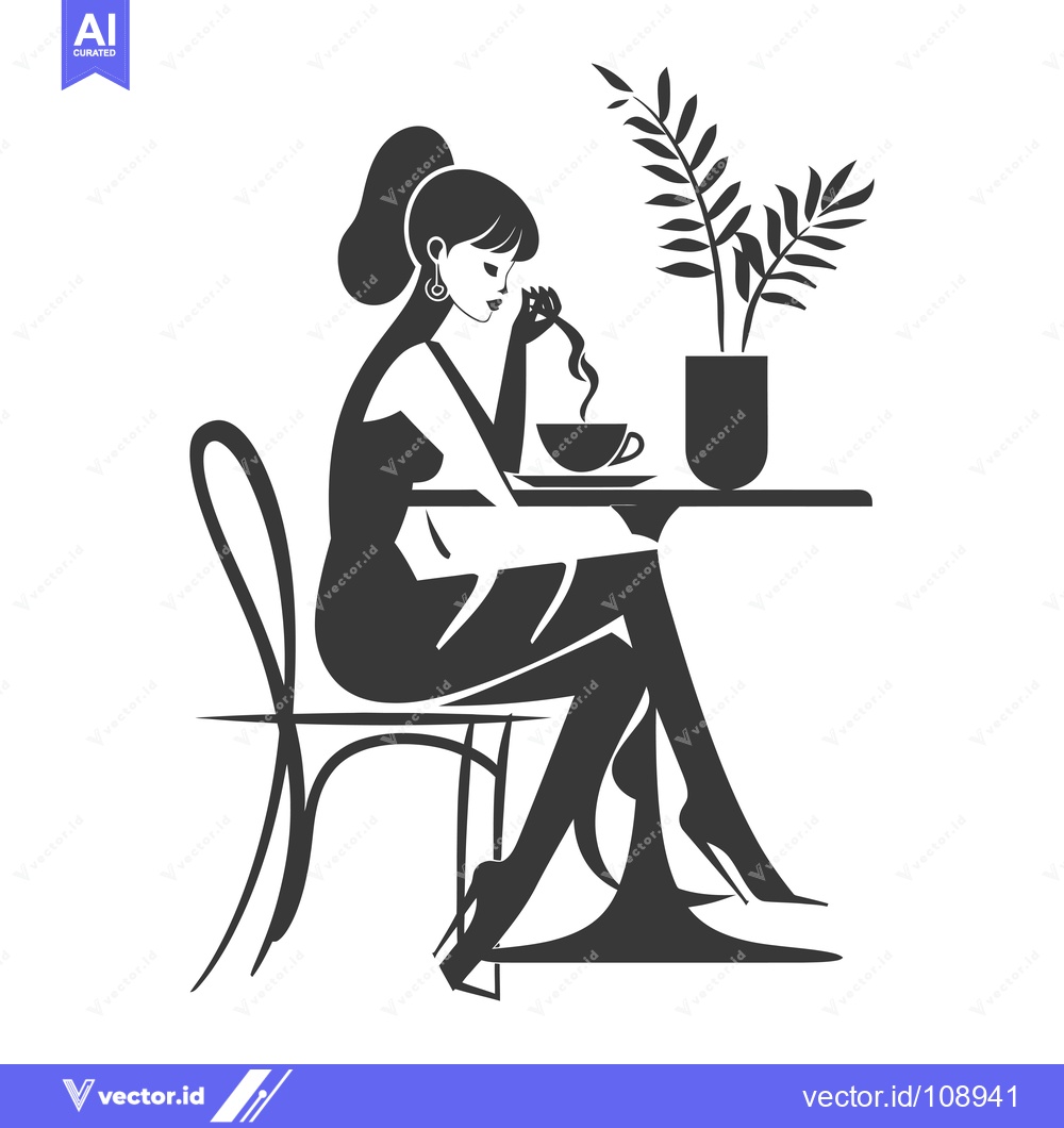 Premium Vector of Woman Sitting at a Table Enjoying a Cup of Coffee