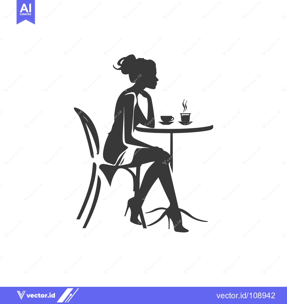 Premium Vector dari Woman Sitting at a Table with a Cup of Coffee