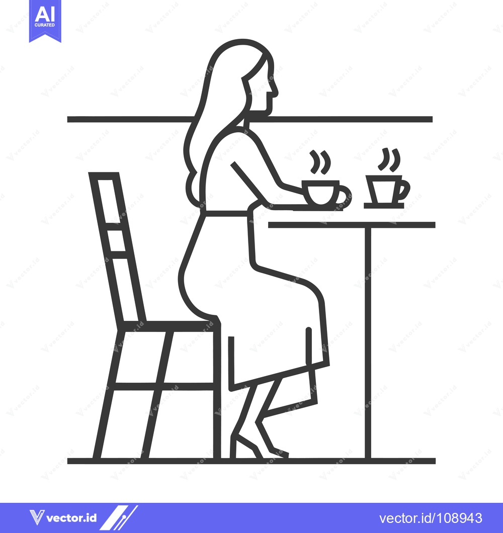 Premium Vector dari Woman Sitting at a Table with a Cup of Coffee