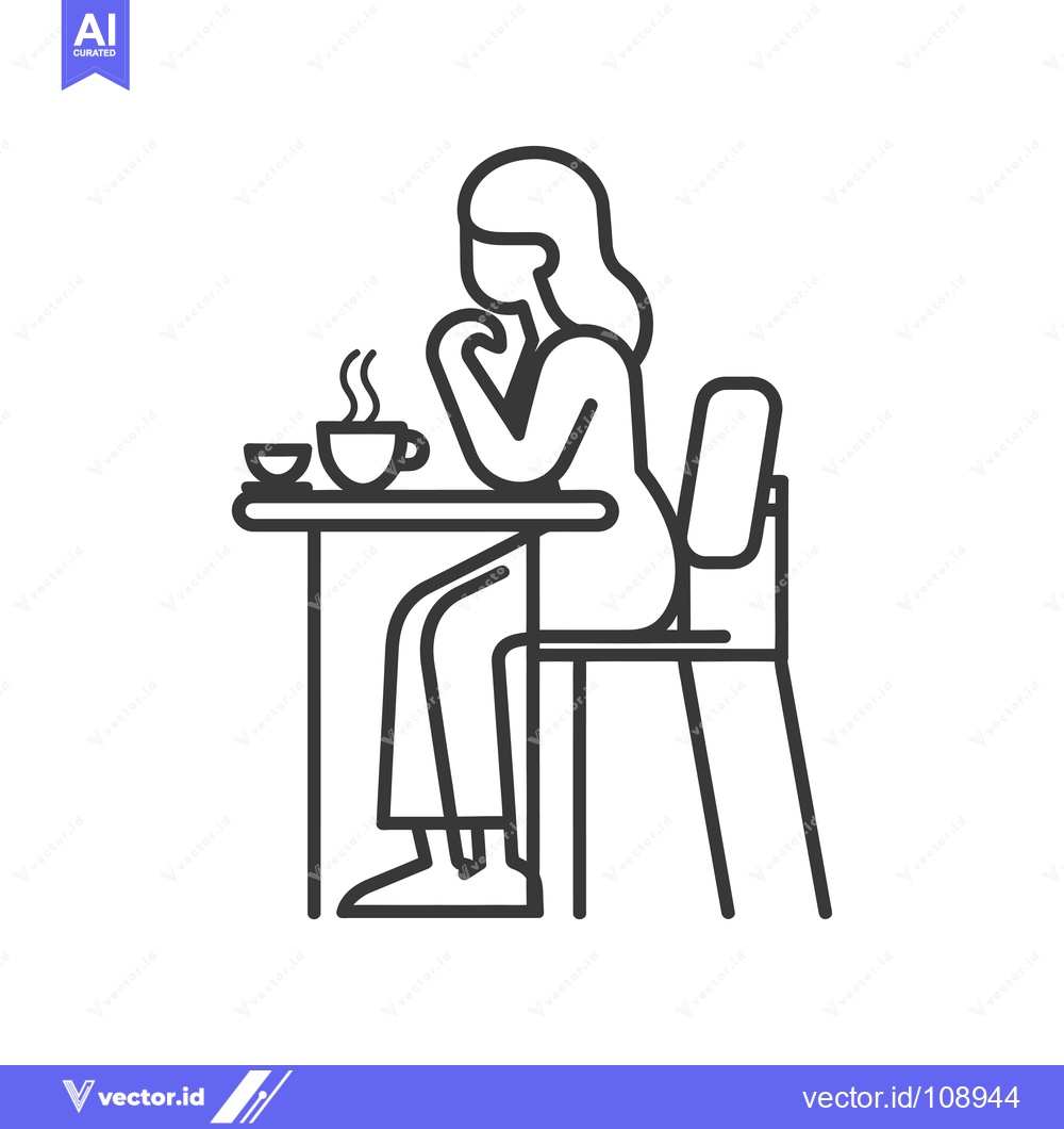 Premium Vector of Woman Sitting at a Table with a Cup of Coffee