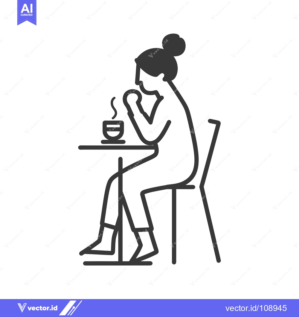 Premium Vector of Woman Sitting at a Table with a Cup of Coffee