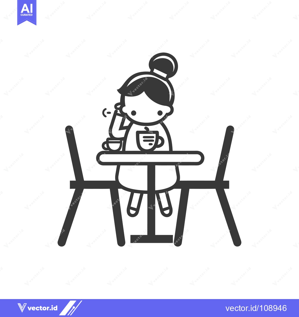 Premium Vector dari Woman Sitting at a Table with a Cup of Coffee