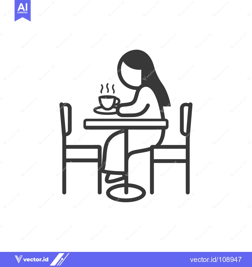 Premium Vector dari Woman Sitting at a Table with a Cup of Coffee