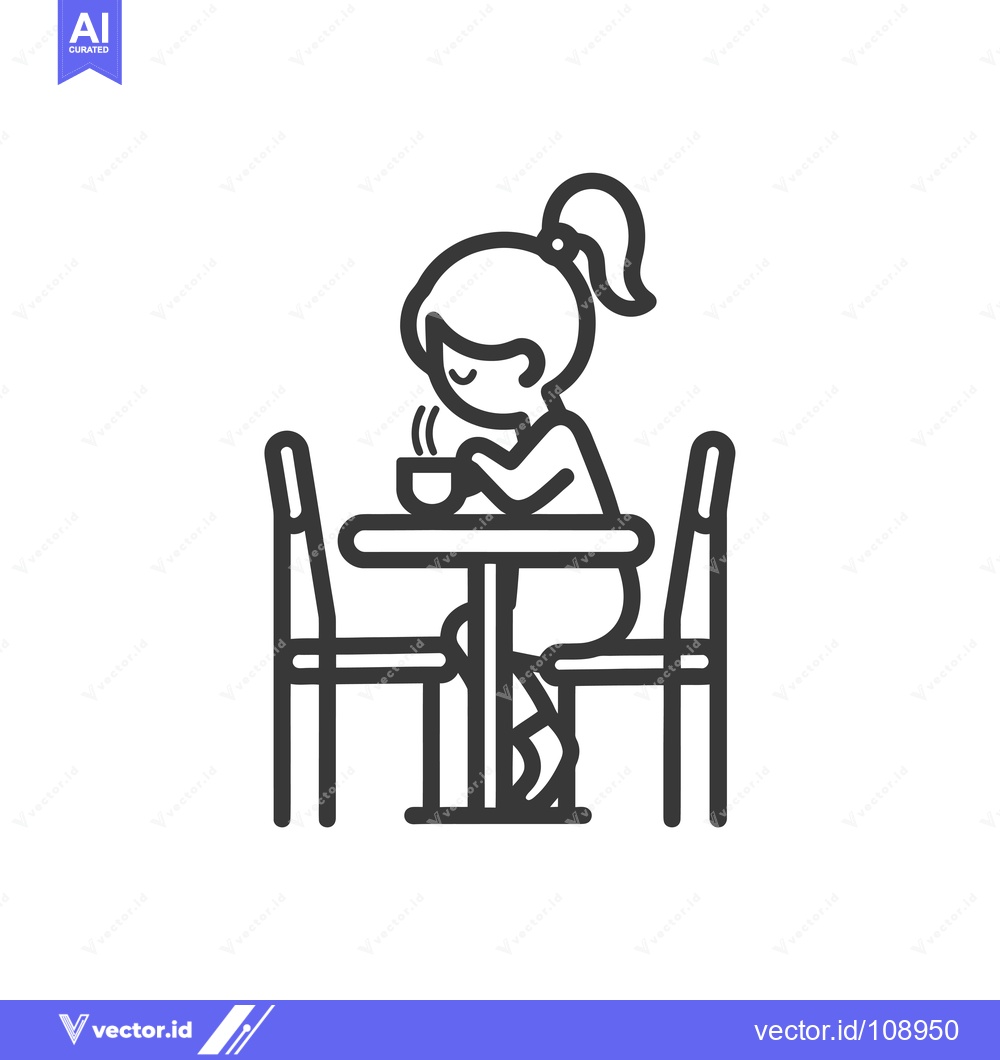 Premium Vector of Woman Sitting at a Table with a Cup of Coffee or Tea