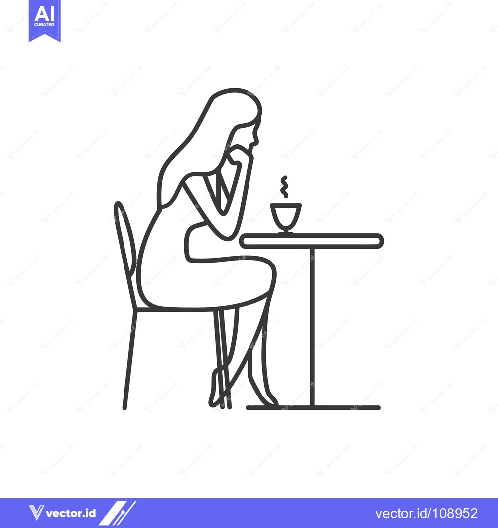 Premium Vector dari Woman Sitting at a Table with a Cup of Hot Drink