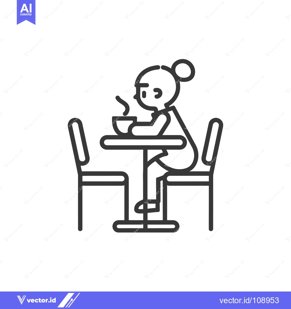 Premium Vector of Woman Sitting at a Table with a Cup of Hot Drink
