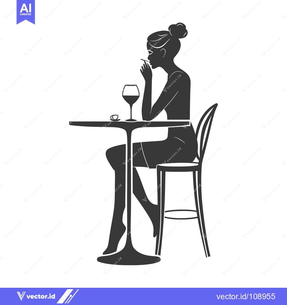 Premium Vector dari Woman Sitting at a Table with a Drink and Cigarette