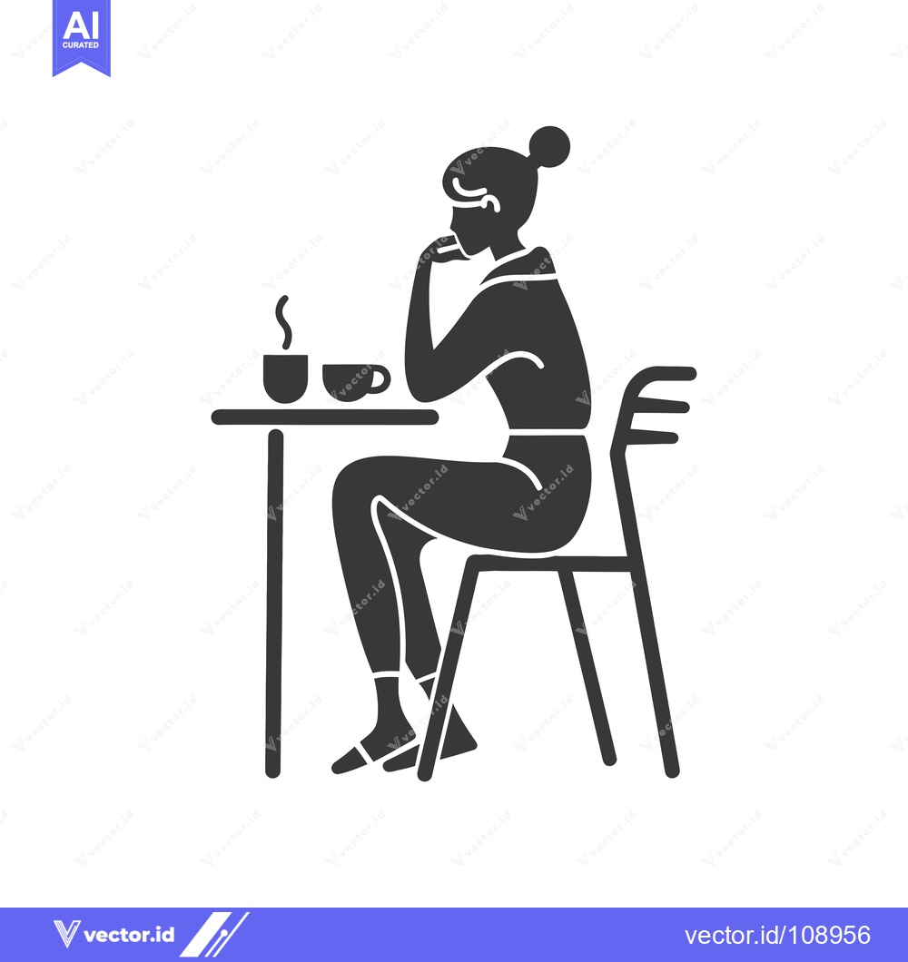 Premium Vector of Woman Sitting at Table with Coffee and Hand on Chin